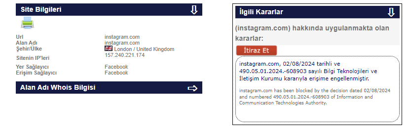 instagram erişim engeli BTK sitesi